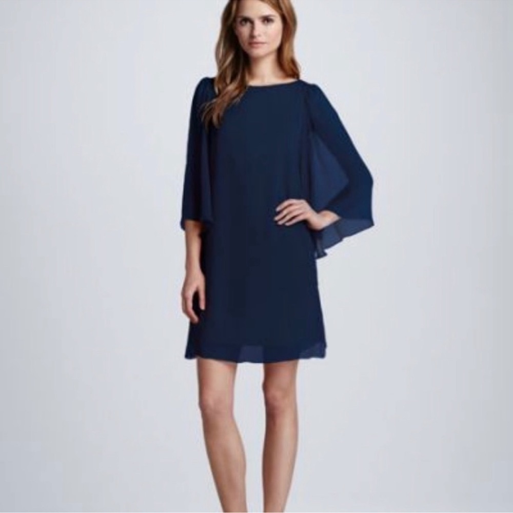 ALICE + OLIVIA Odette Flutter Sleeve Navy Blue Shift Dress
